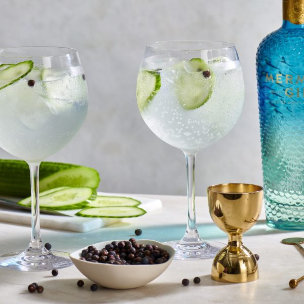 Mermaid Gin In Gin And Tonic Cocktail Recipe With Cucumber Garnish